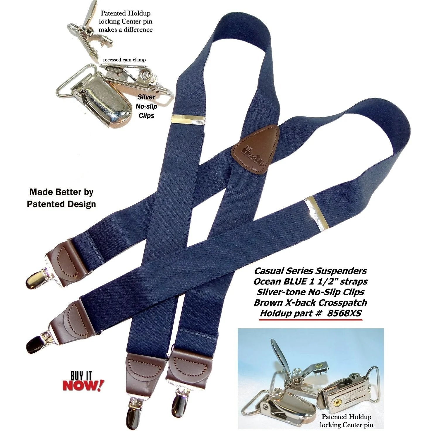 Jumbo Holdup Patented No-Slip Suspender Center Pin Type Clips
