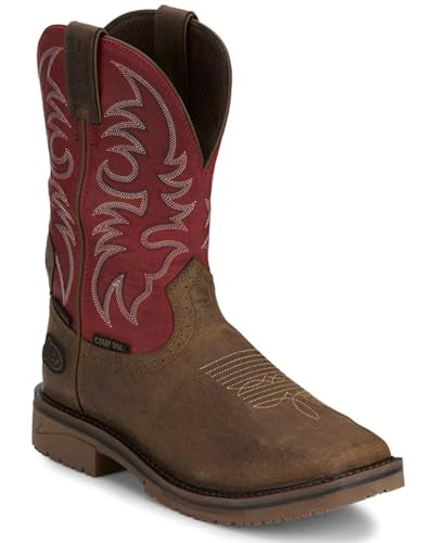 Justin SE4753 Men's Broncy Waterproof Western Work Boot Composite Toe Brown