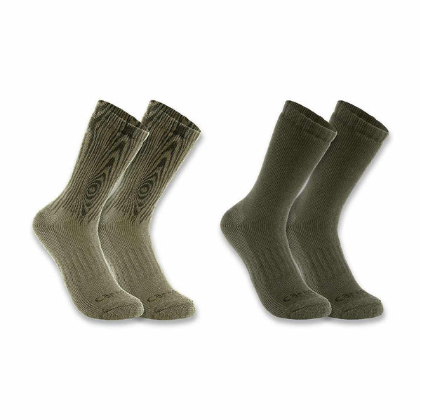 Carhartt SC9602 Men's Midweight Synthetic-Wool Blend Woodgrain Crew Sock 2-Pack | Olive