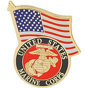 PINS - USMC Marine Core LOGO, W/USA FLAG (1-1/4")