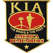 PINS- KIA, AMERICA REMEMBERS (SHIELD) BLK/RED (1-1/2")